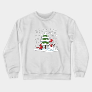 Snow Falling on Cardinal, Snowman and Pine Tree Crewneck Sweatshirt